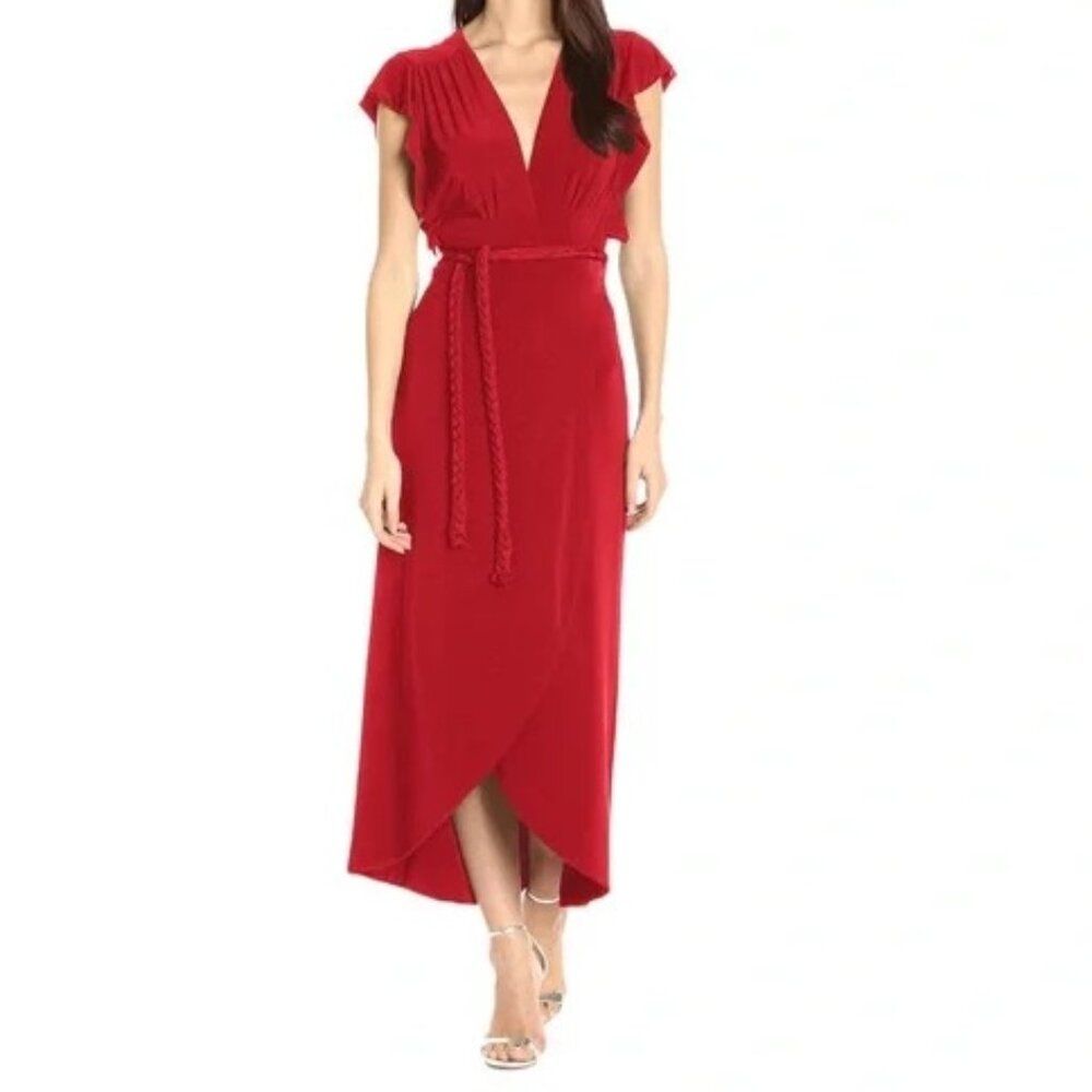 Misa Los Angeles Revolve Irina Wrap Maxi Braided Tie Ruffle Sleeve Dress S